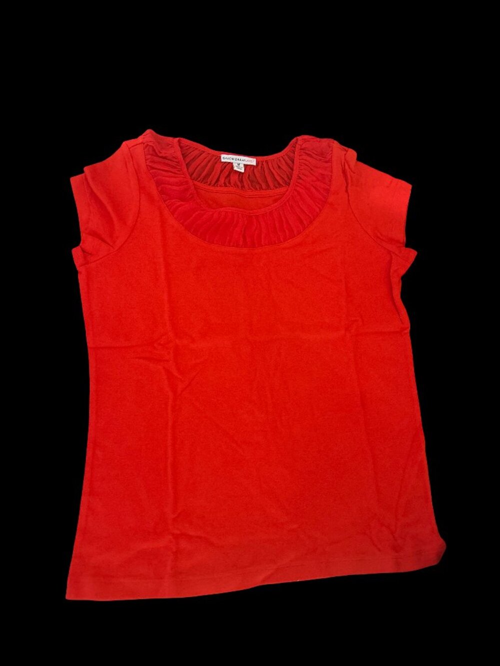 Isaac Mizrahi Live! Y2K Red Chiffon Neck Short Sleeve Tee Womens Medium NWT